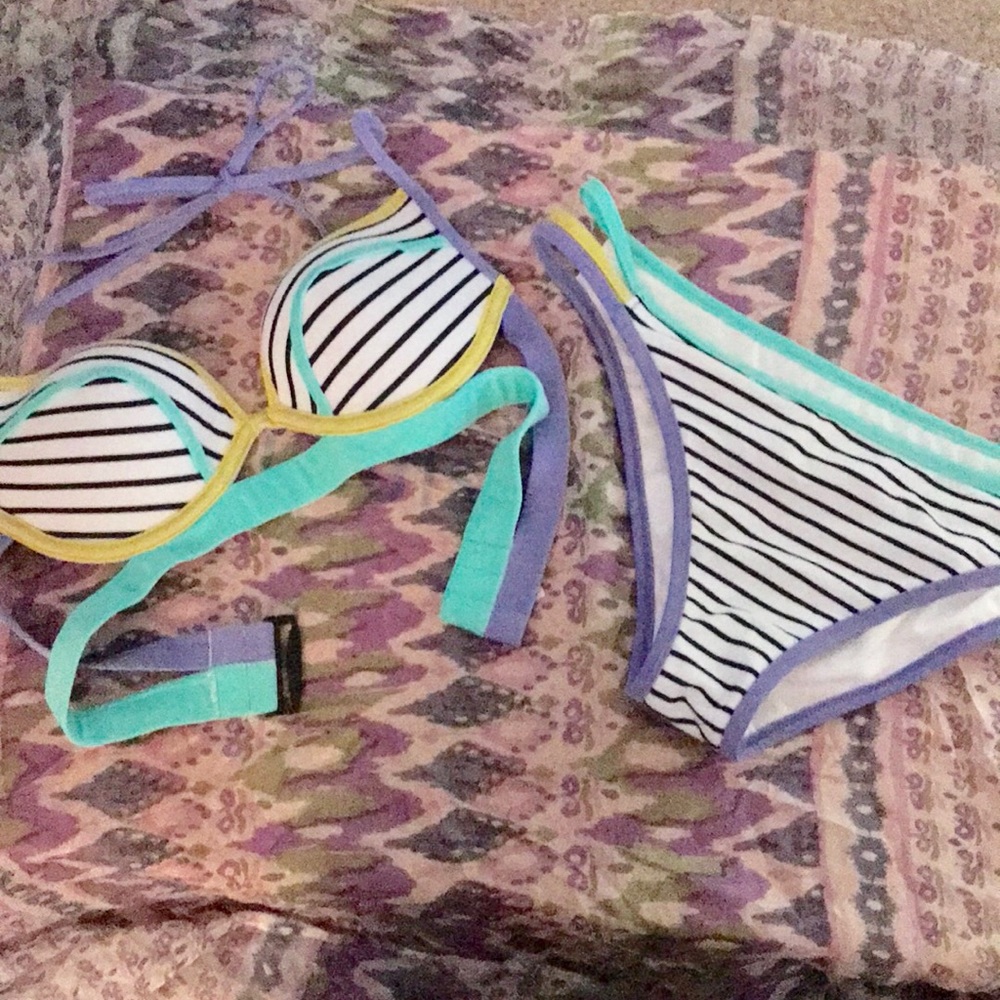 Striped, color block and cutout bikini